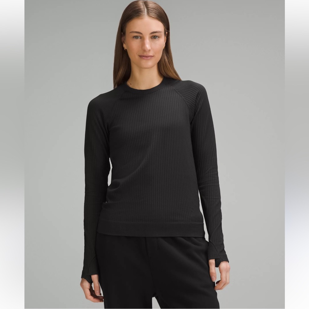 Lululemon Womens Top Black Rest Less Pullover Crew Neck Ribbed T Shirt Size 6